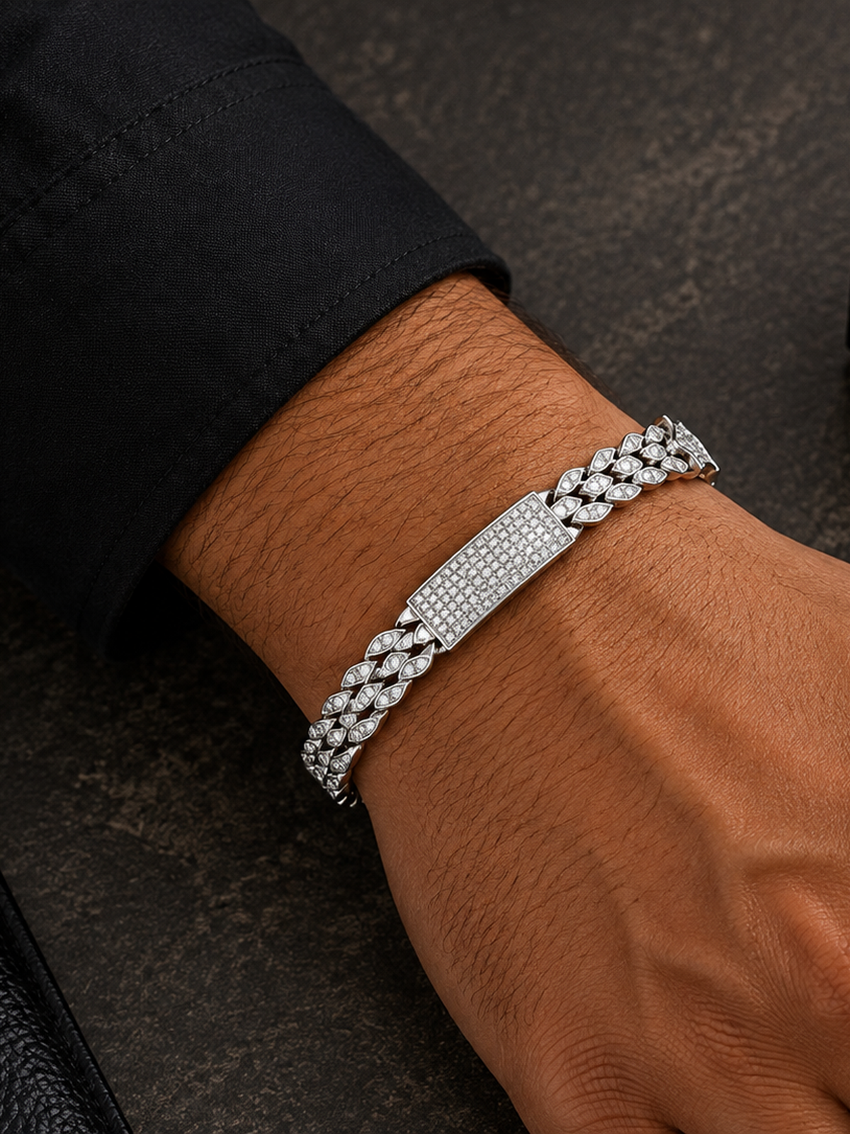 Pavé Link ID Bracelet - 925 Sterling Silver | Harsh Jewellers