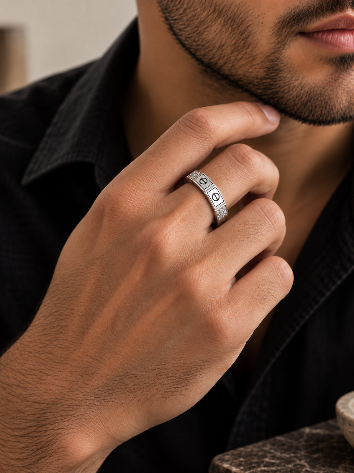 Pave Screw-Motif Band Ring | Harsh Jewellers
