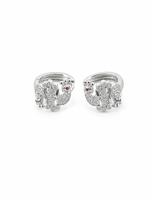 Peacock Huggie Hoop Earrings - sterling silver | Harsh Jewellers