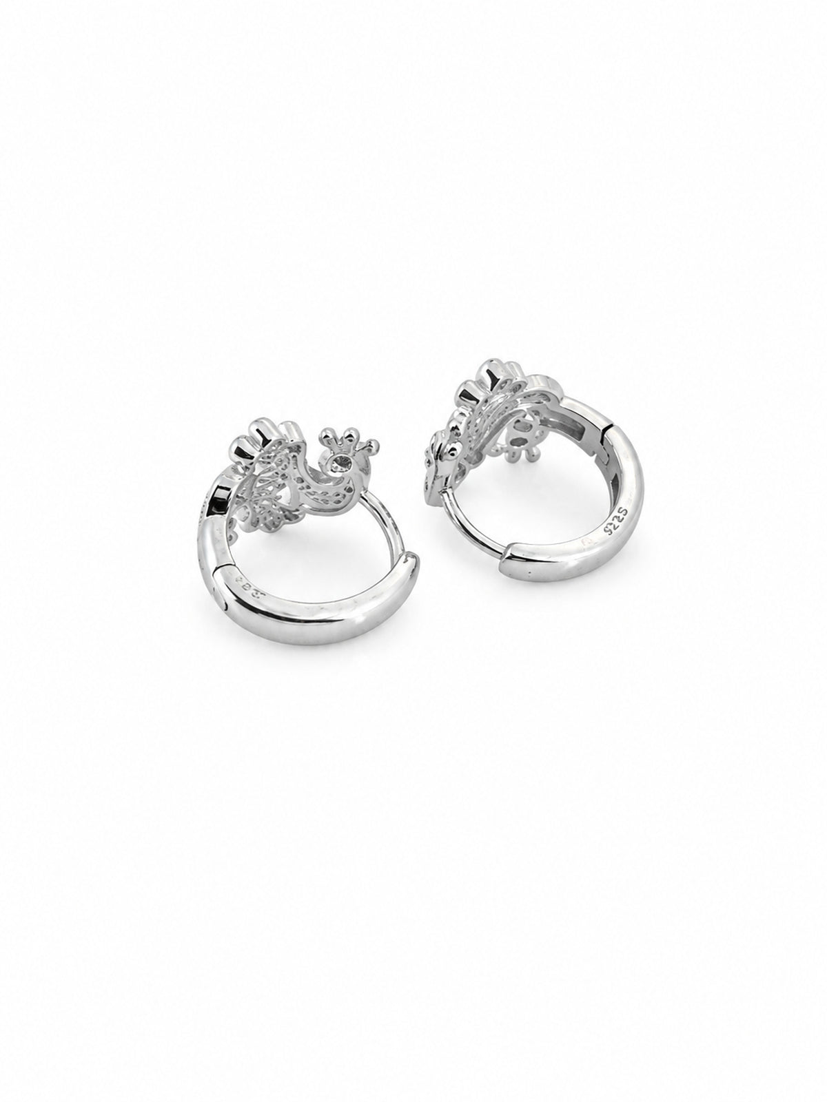 Peacock Huggie Hoop Earrings - sterling silver | Harsh Jewellers