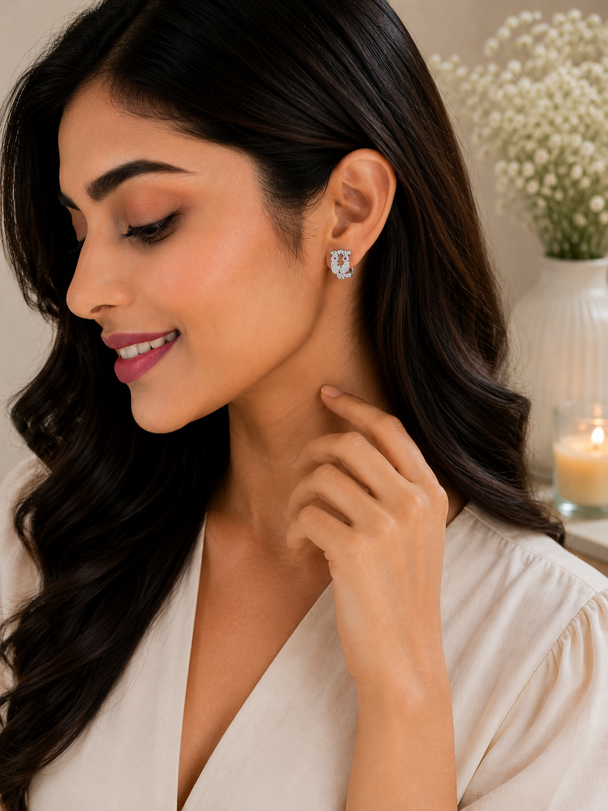 Peacock Huggie Hoop Earrings - sterling silver | Harsh Jewellers