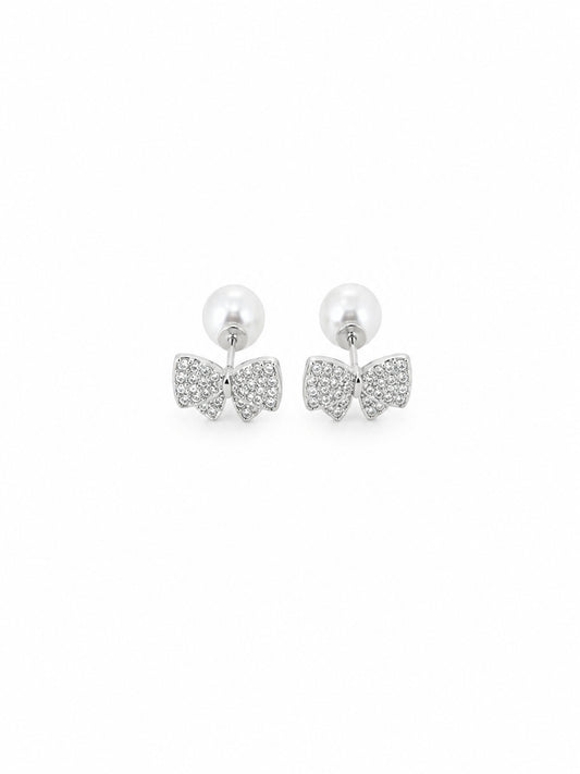 Pearl Bow Stud Earrings - sterling silver | Harsh Jewellers