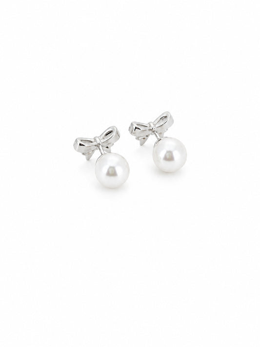 Pearl Bow Stud Earrings - sterling silver | Harsh Jewellers