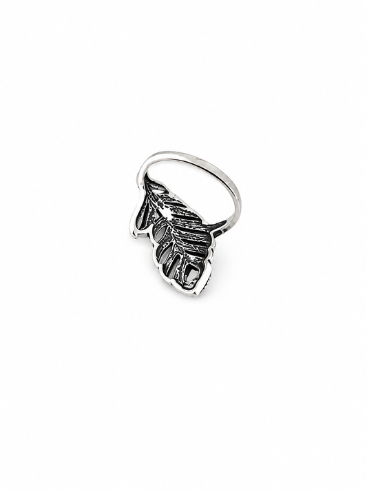 Oxidized Feather Statement Ring