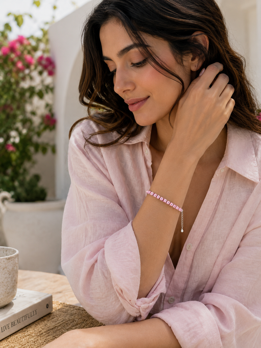Pink Beaded Silver Bracelet -  | Harsh Jewellers