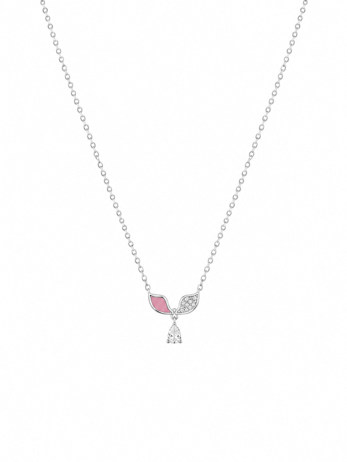Pink & Crystal Teardrop Chain Pendant - 925 Sterling Silver | Harsh Jewellers
