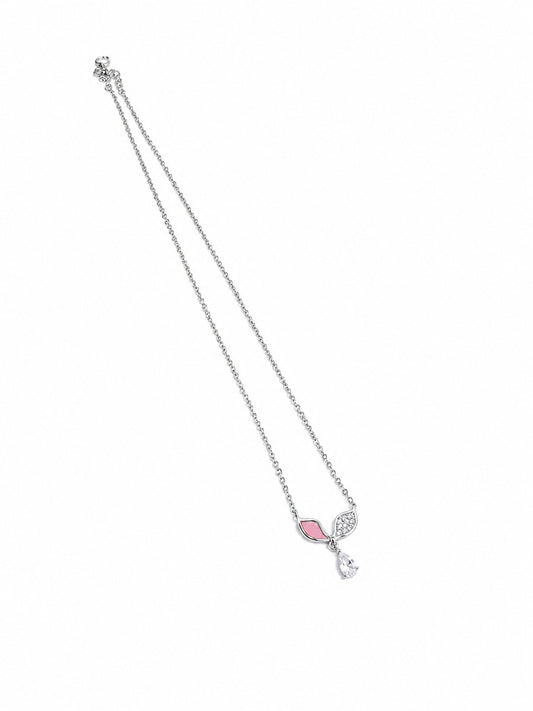Pink & Crystal Teardrop Chain Pendant - 925 Sterling Silver | Harsh Jewellers