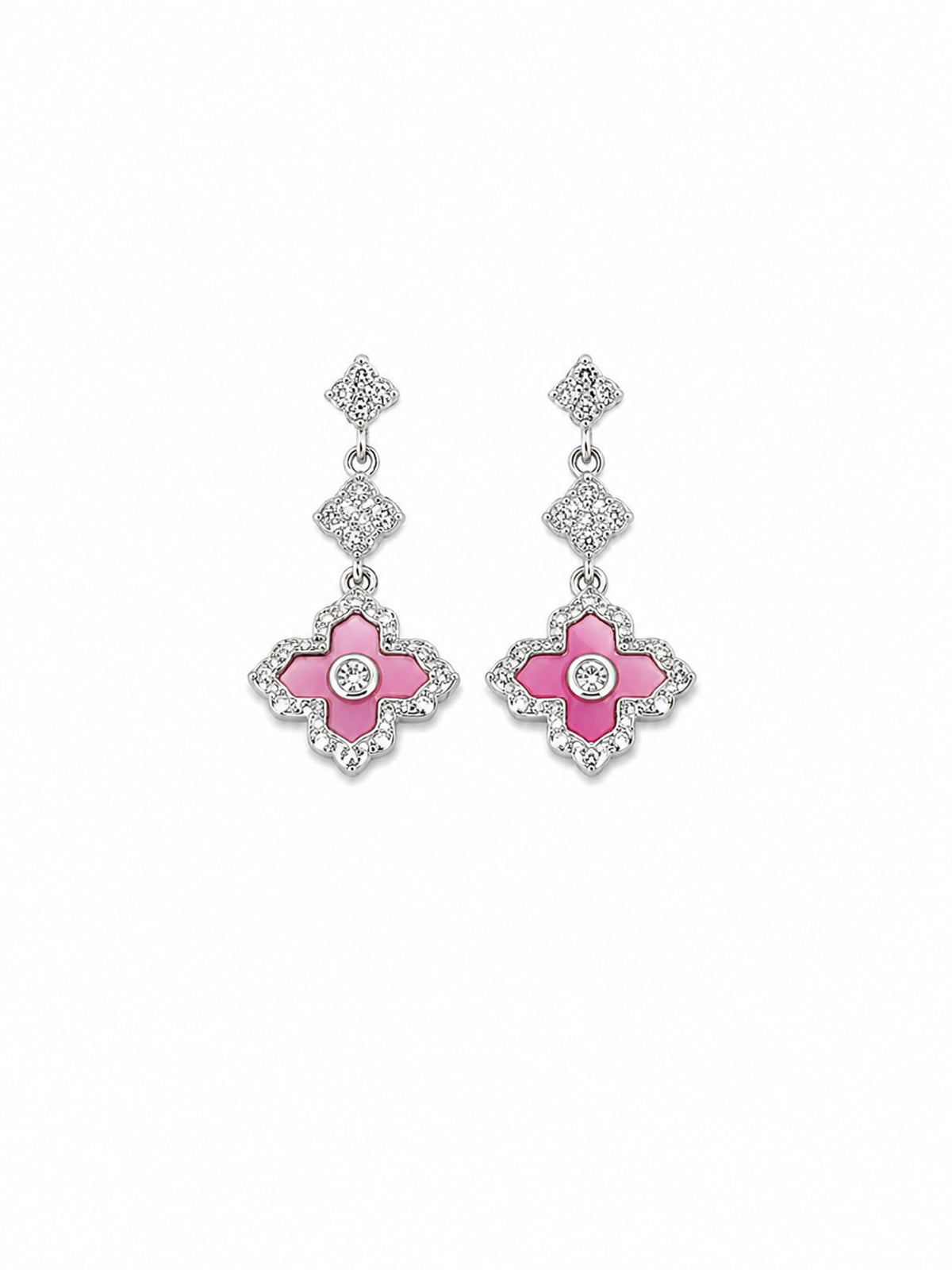 Pink Floral Drop Earrings - sterling silver | Harsh Jewellers