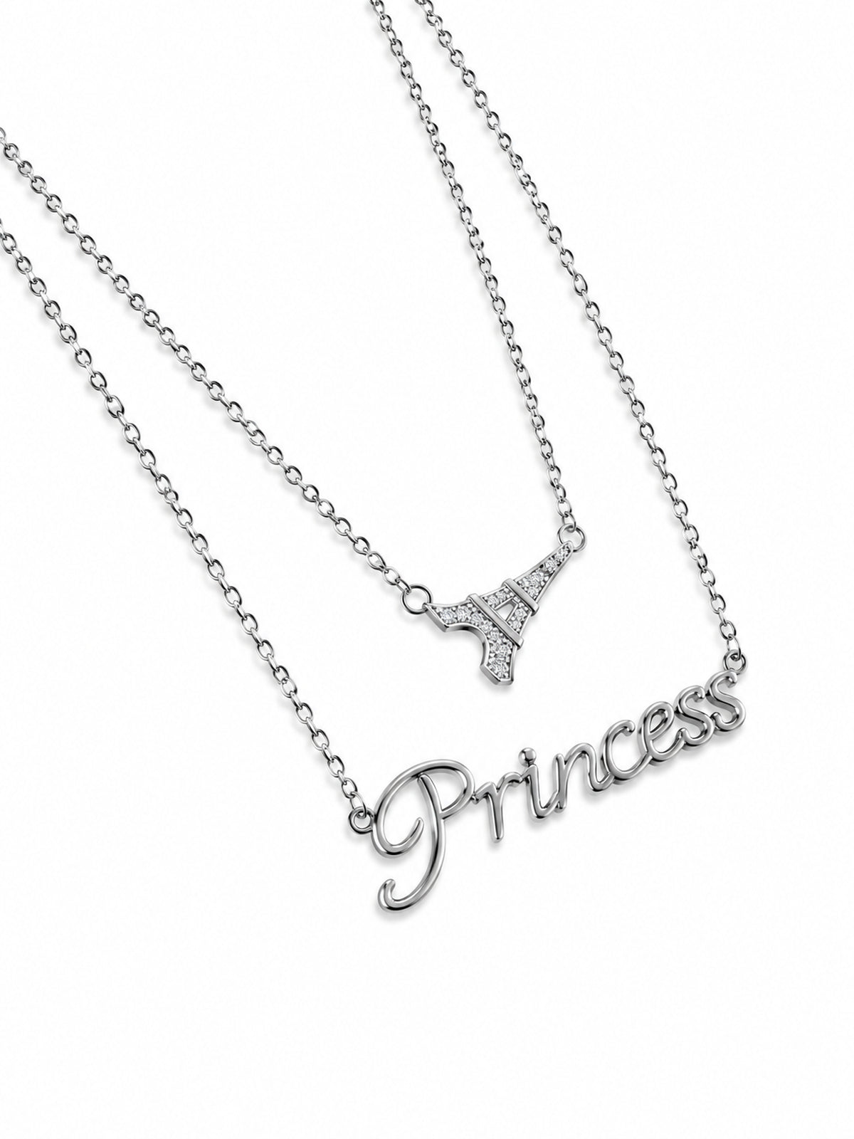 Princess & Eiffel Tower Chain Pendant - 925 Sterling Silver | Harsh Jewellers