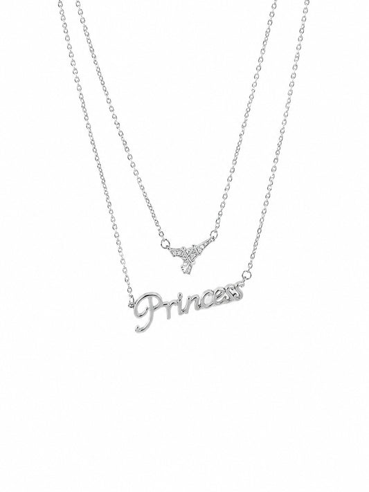 Princess & Eiffel Tower Chain Pendant - 925 Sterling Silver | Harsh Jewellers