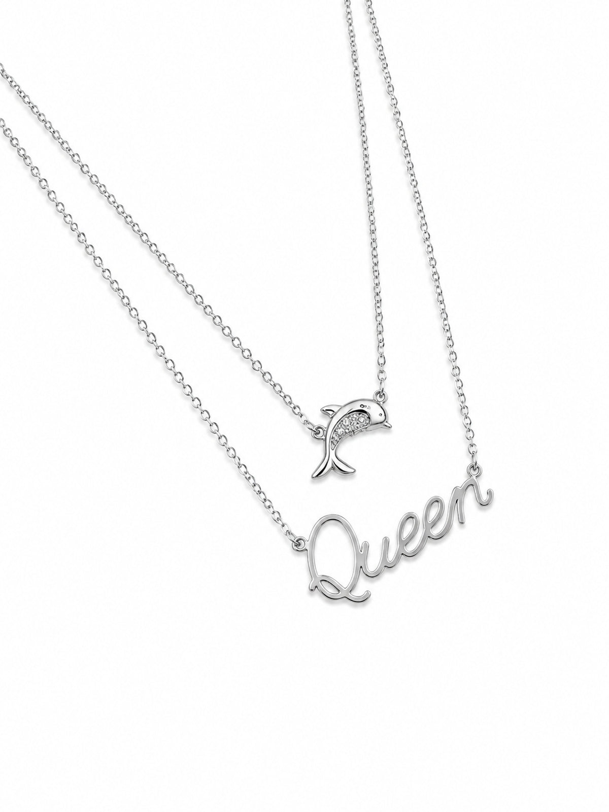 Queen & Dolphin Dual Chain Pendant - 925 Sterling Silver | Harsh Jewellers