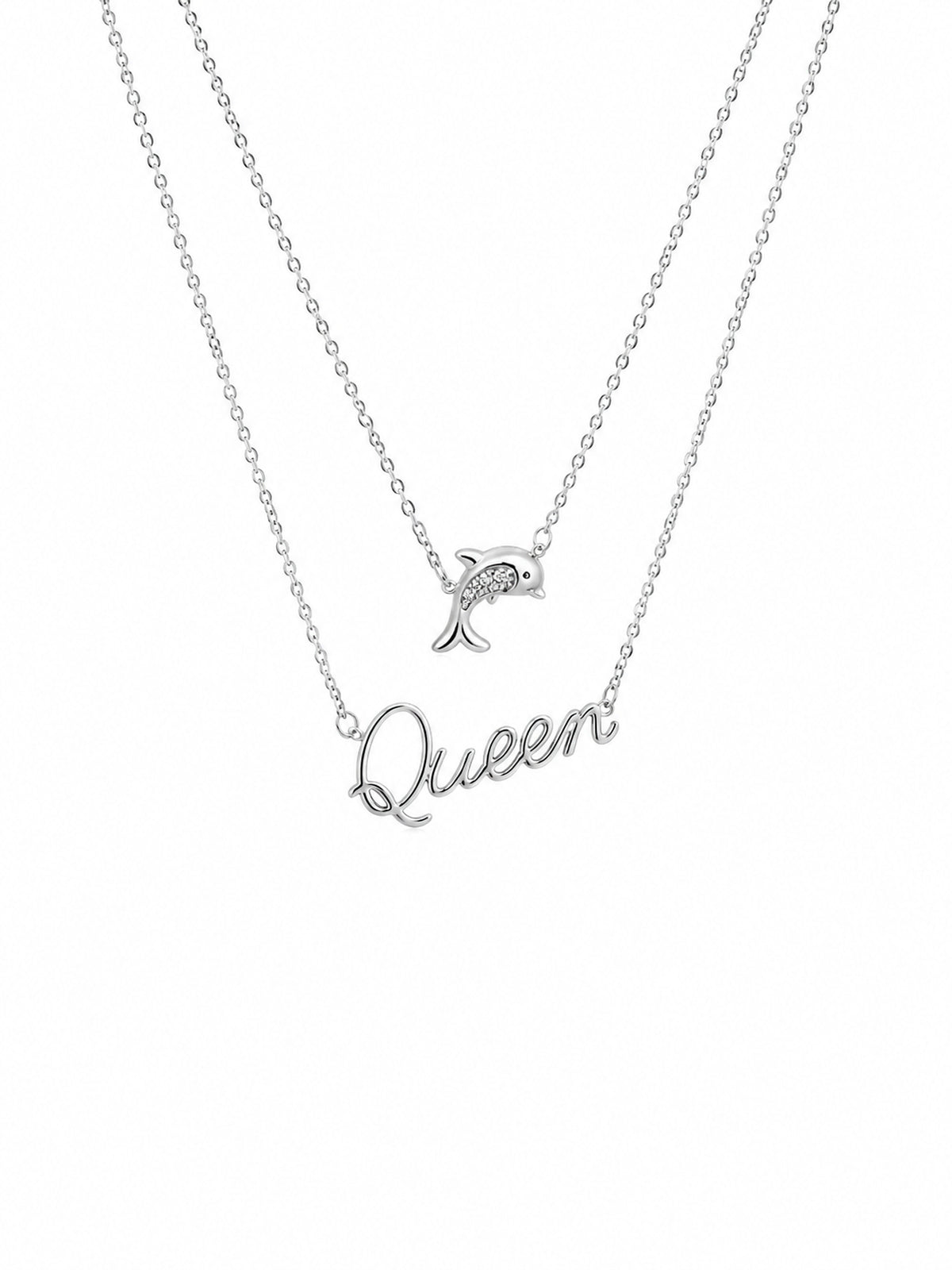 Queen & Dolphin Dual Chain Pendant - 925 Sterling Silver | Harsh Jewellers