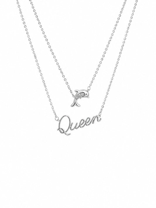 Queen & Dolphin Dual Chain Pendant - 925 Sterling Silver | Harsh Jewellers