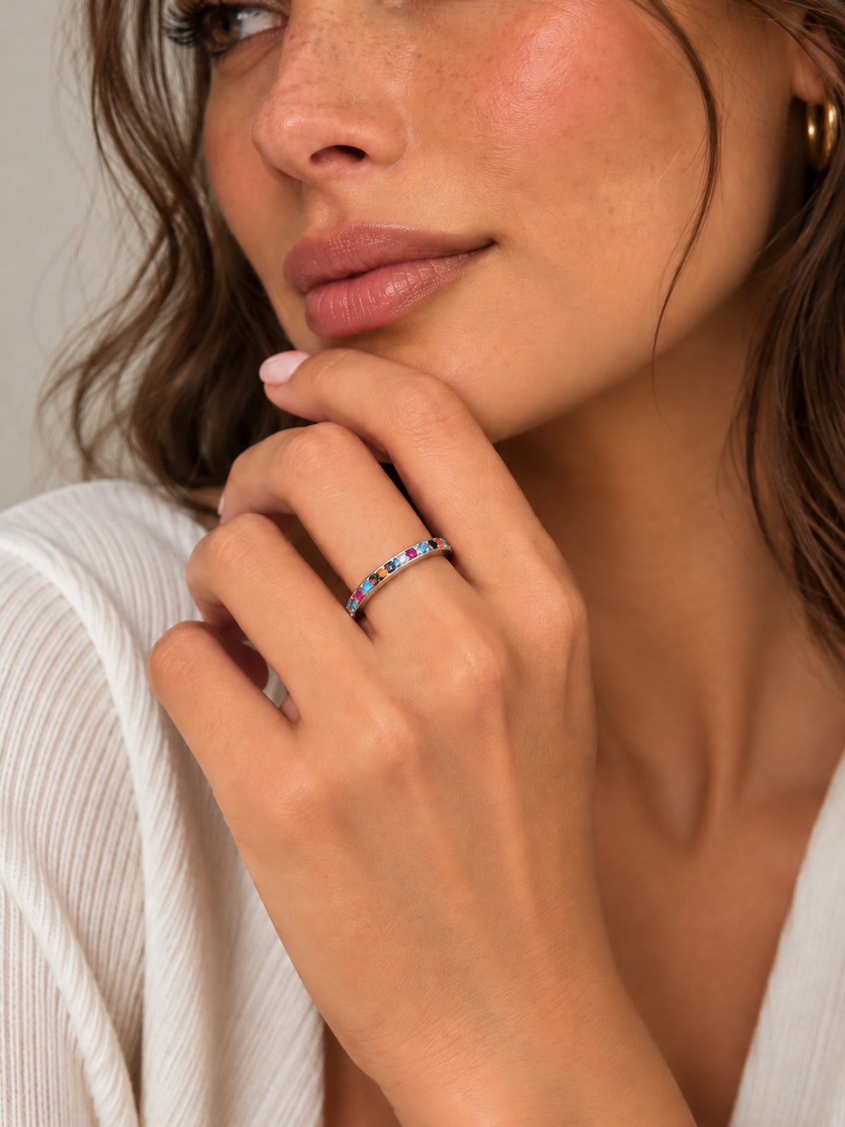 Rainbow Gemstone Eternity Band - UK 4 | Harsh Jewellers