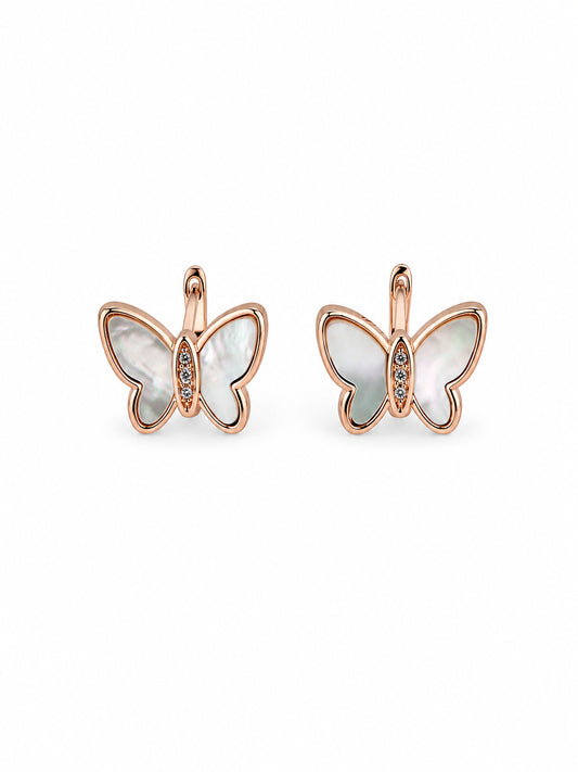 Rose Gold Butterfly Mother of Pearl Earrings - sterling silver | Harsh Jewellers