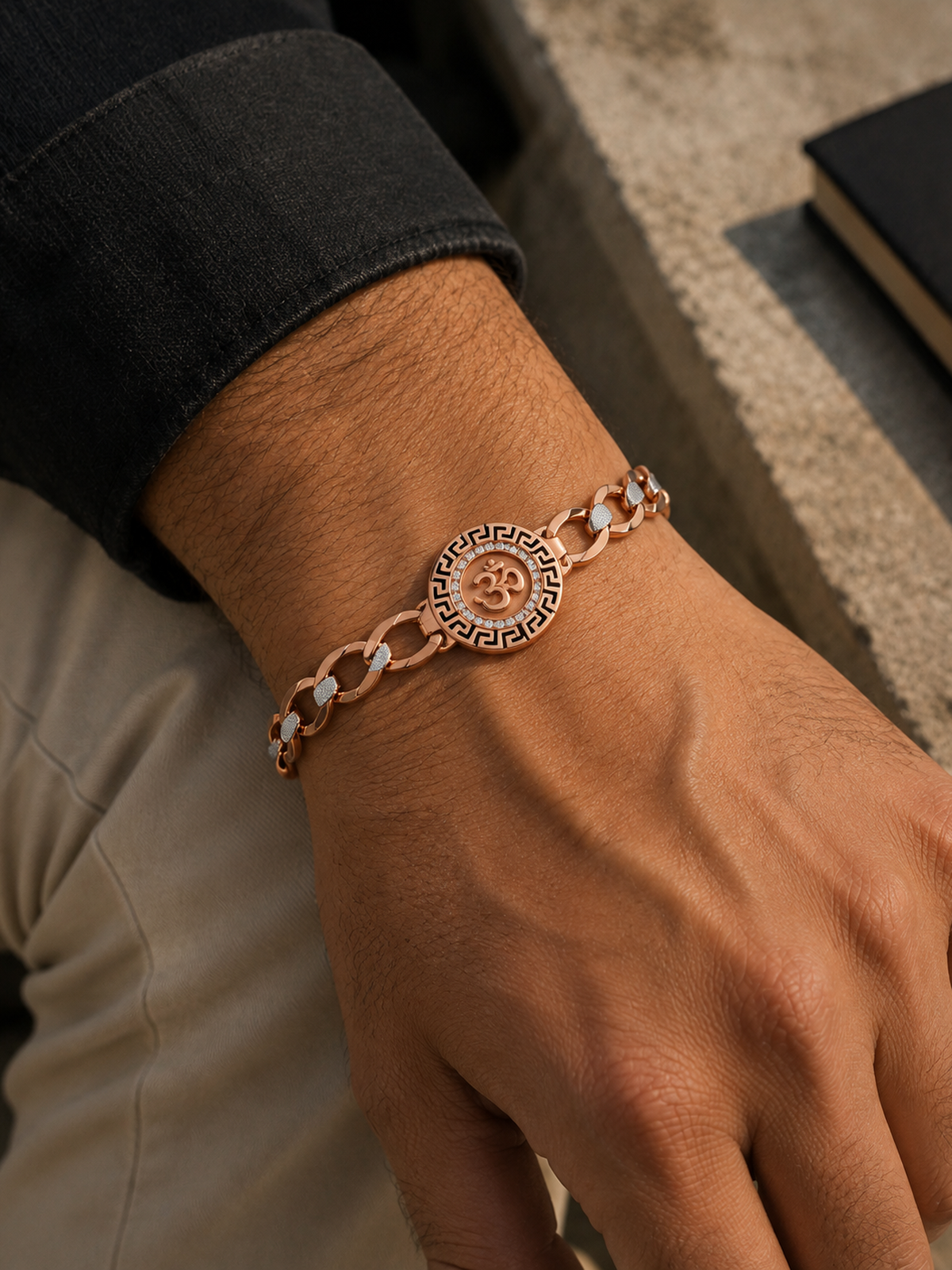 Rose Gold Om Motif Chain Bracelet -  | Harsh Jewellers