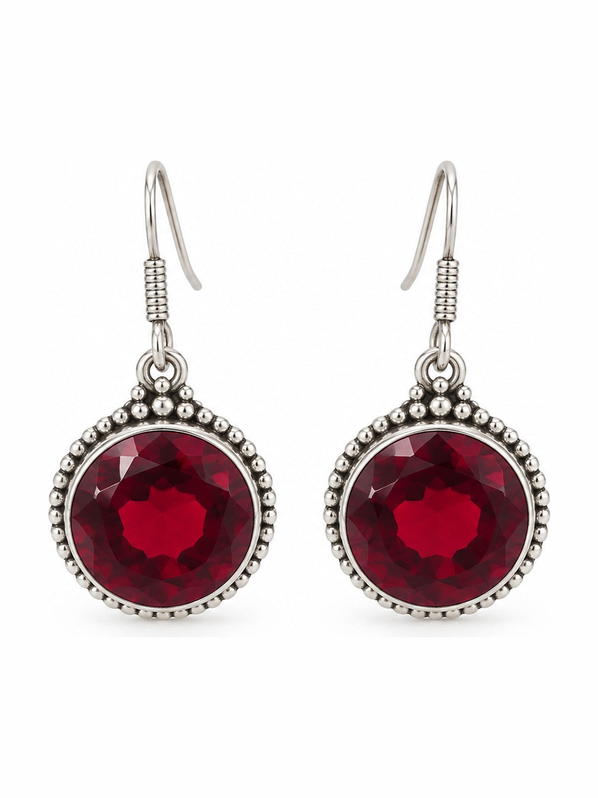 Ruby Dew Drop Earrings - 925 Sterling Silver | Harsh Jewellers