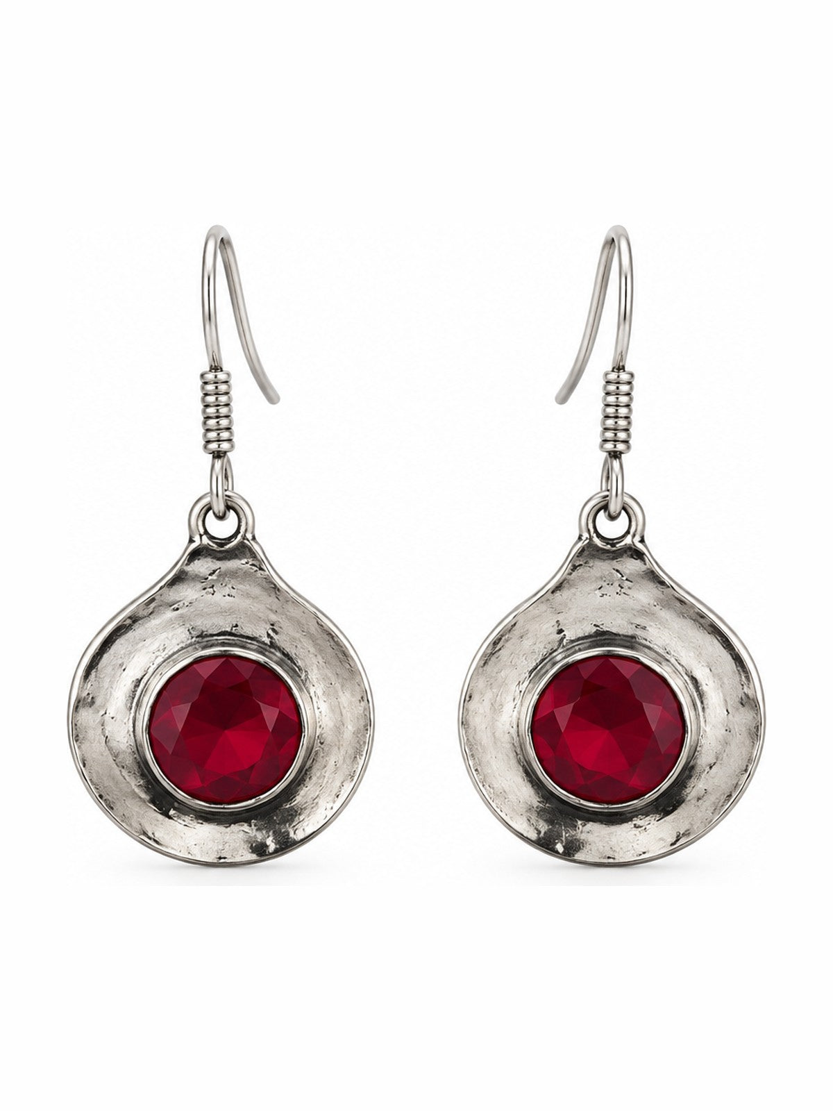 Ruby Dew Drop Earrings - 925 Sterling Silver | Harsh Jewellers