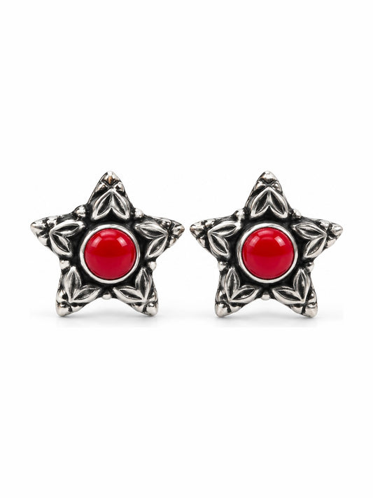 Ruby Starburst Studs - 925 Sterling Silver | Harsh Jewellers