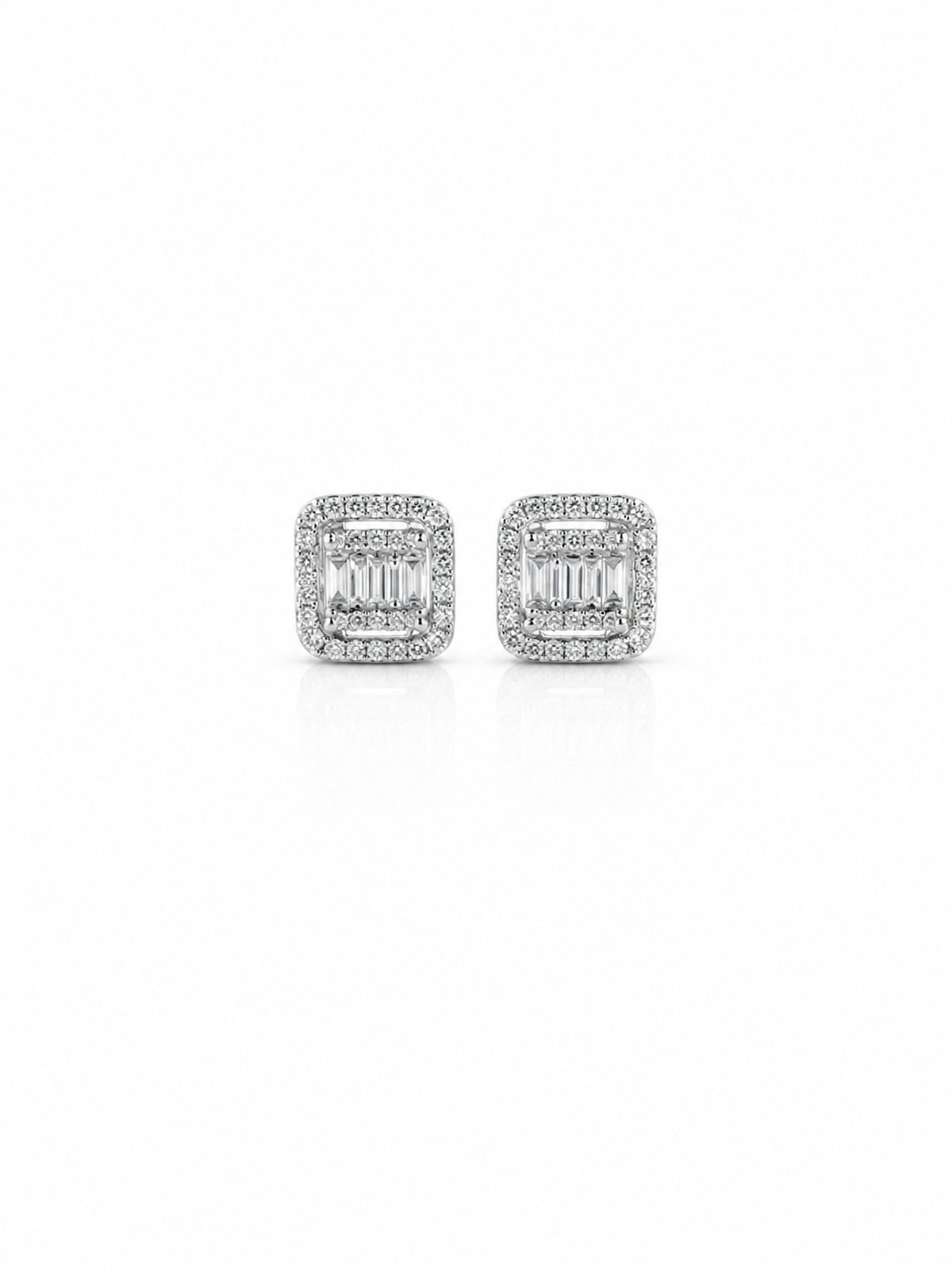 Silver Baguette Halo Stud Earrings - sterling silver | Harsh Jewellers