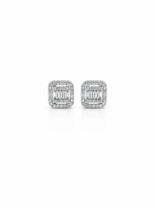 Silver Baguette Halo Stud Earrings - sterling silver | Harsh Jewellers