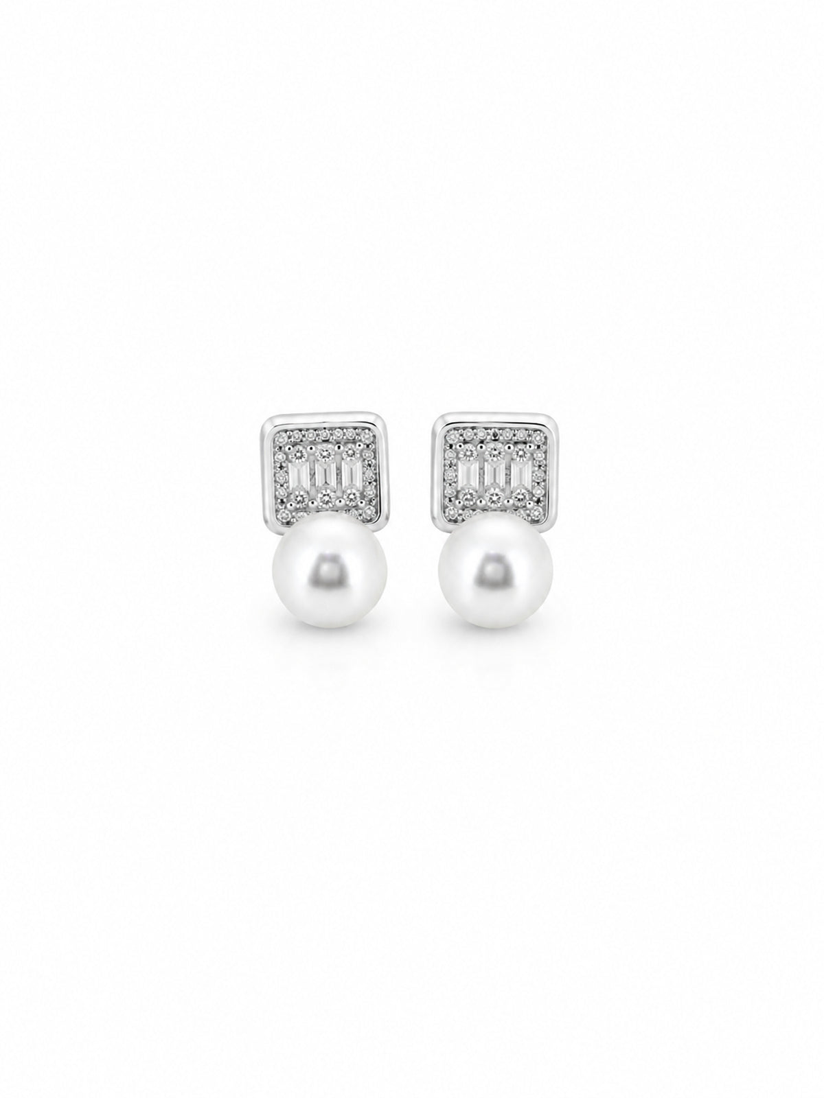 Silver Baguette Halo Stud Earrings - sterling silver | Harsh Jewellers