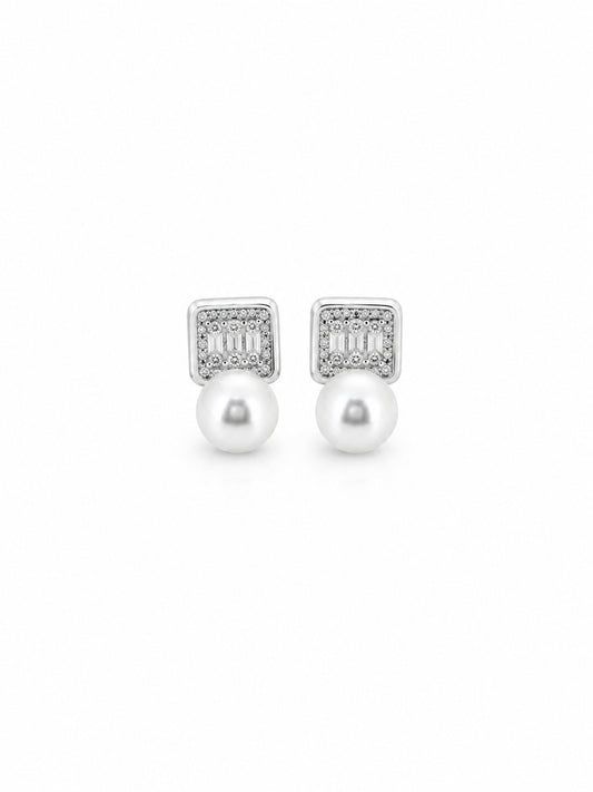 Silver Baguette Halo Stud Earrings - sterling silver | Harsh Jewellers