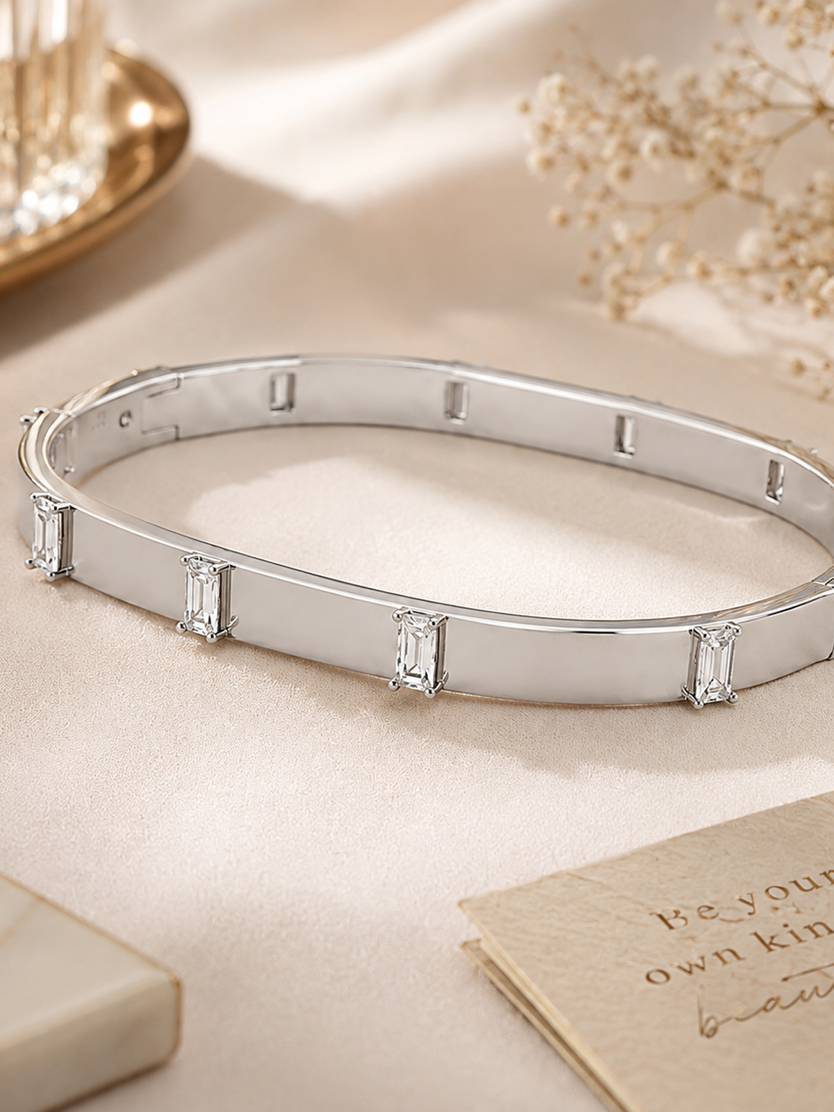 Silver Baguette Stone Kadda Bracelet - sterling silver | Harsh Jewellers
