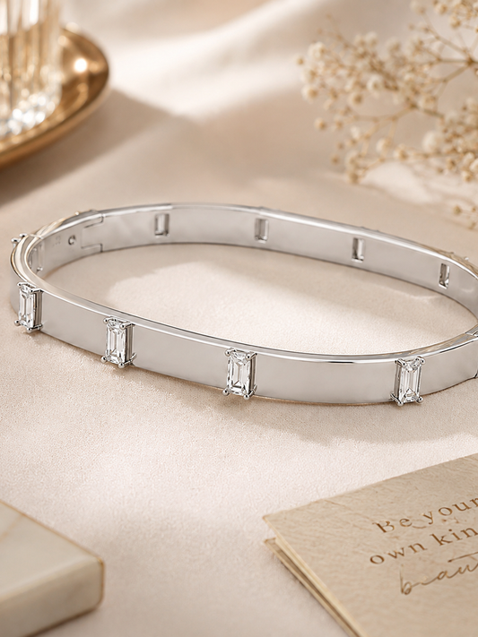 Silver Baguette Stone Kadda Bracelet - sterling silver | Harsh Jewellers