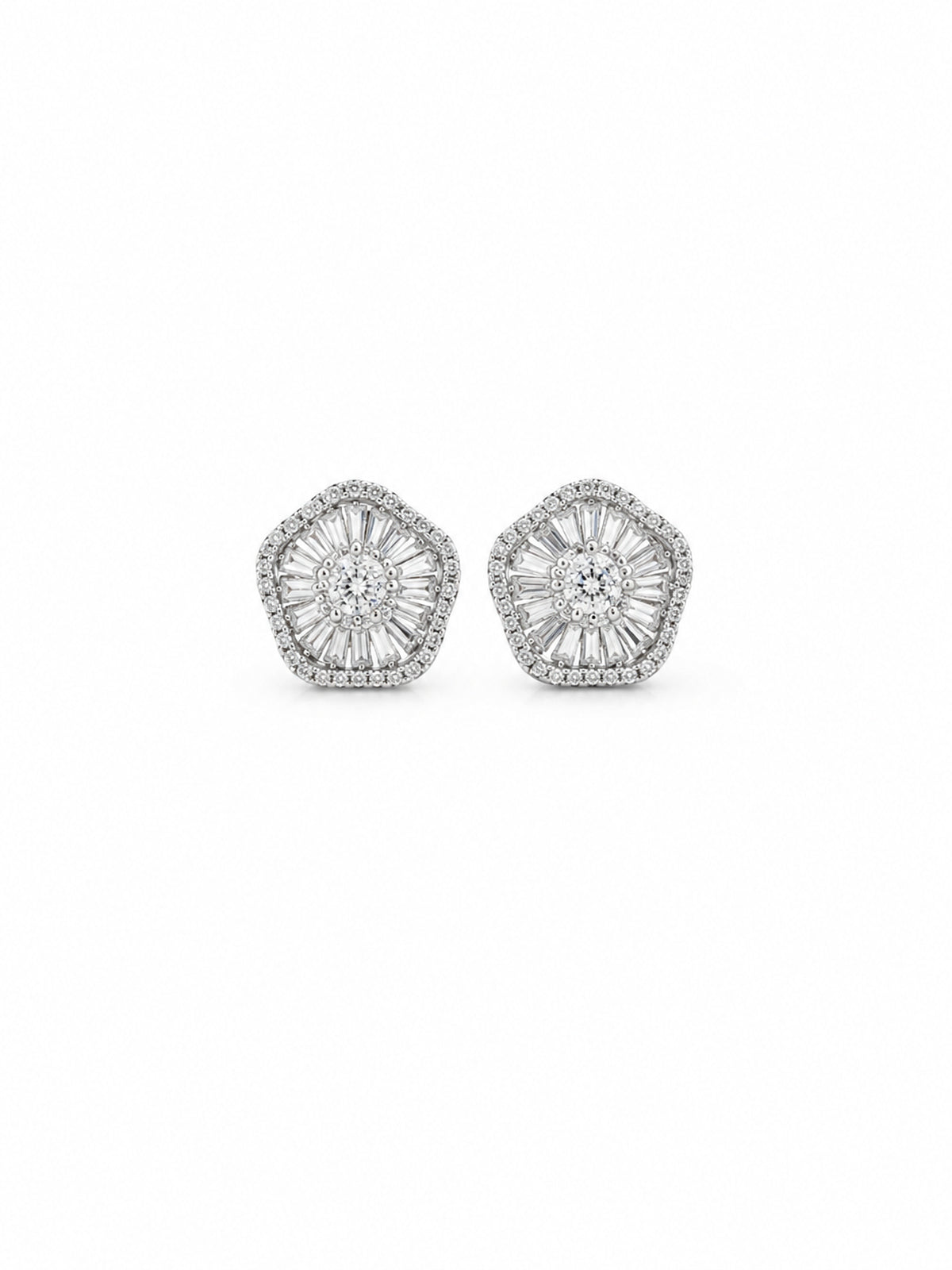 Silver Floral Baguette CZ Stud Earrings - sterling silver | Harsh Jewellers