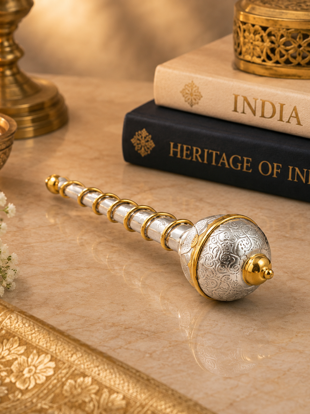 Silver & Gold Ornate Decorative Mace - sterling silver | Harsh Jewellers