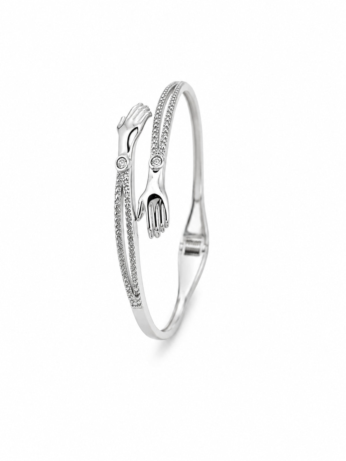 Silver Hand Embrace CZ Bangle - sterling silver | Harsh Jewellers