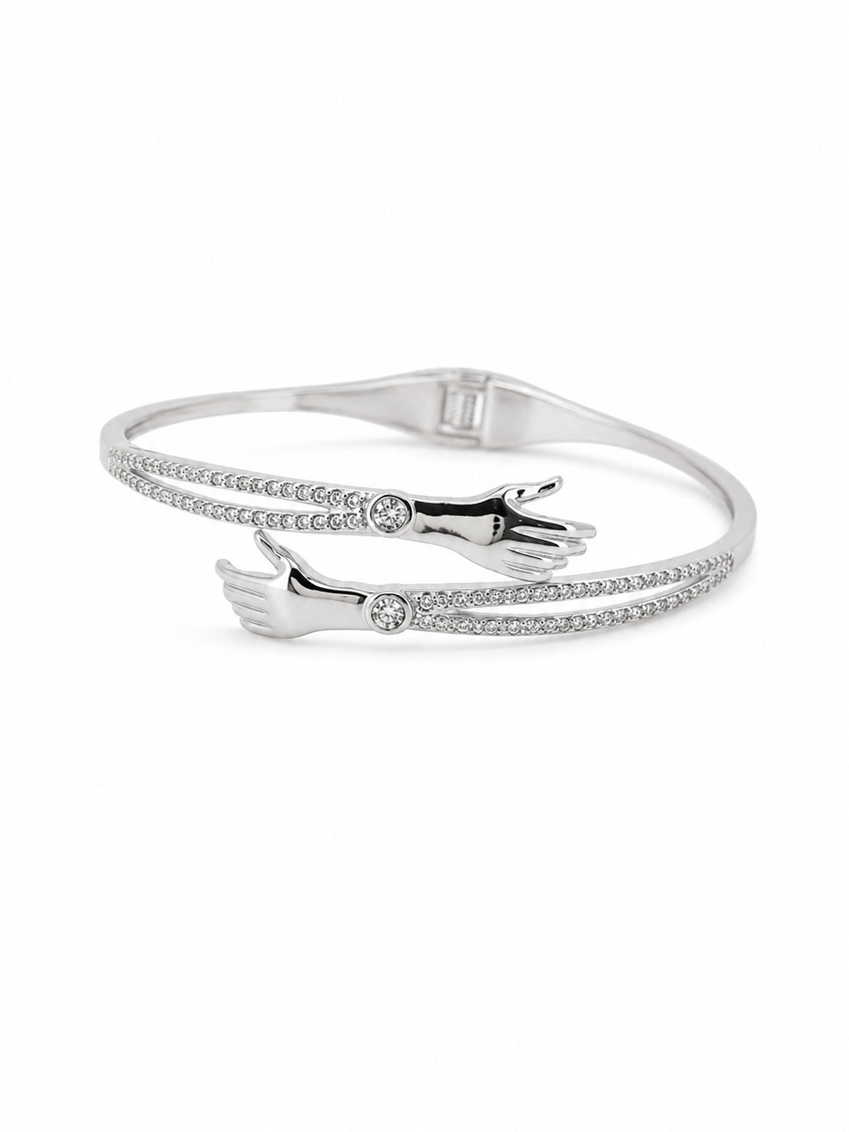 Silver Hand Embrace CZ Bangle - sterling silver | Harsh Jewellers