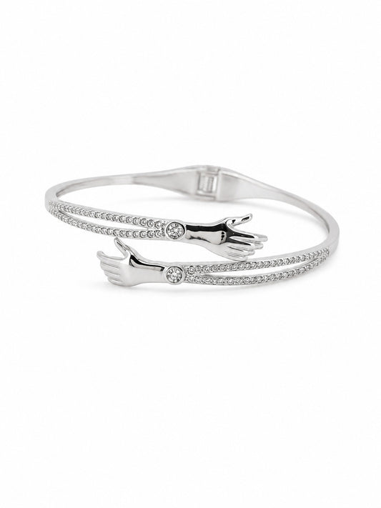 Silver Hand Embrace CZ Bangle - sterling silver | Harsh Jewellers