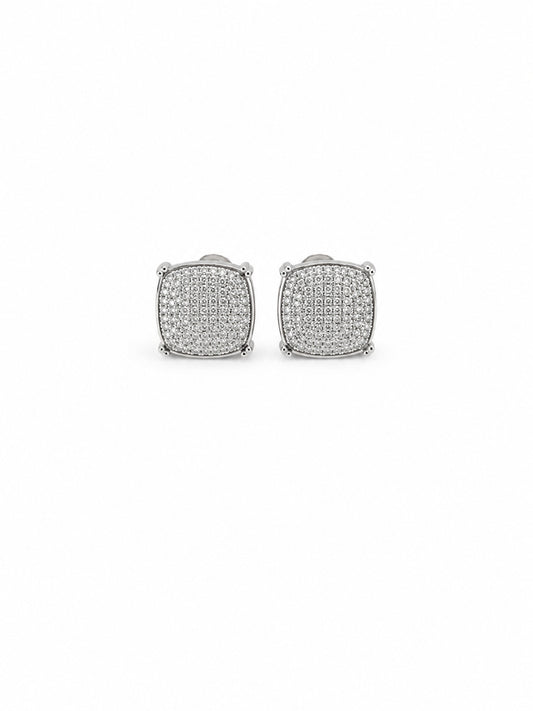 Silver Pavé Square Stud Earrings - sterling silver | Harsh Jewellers