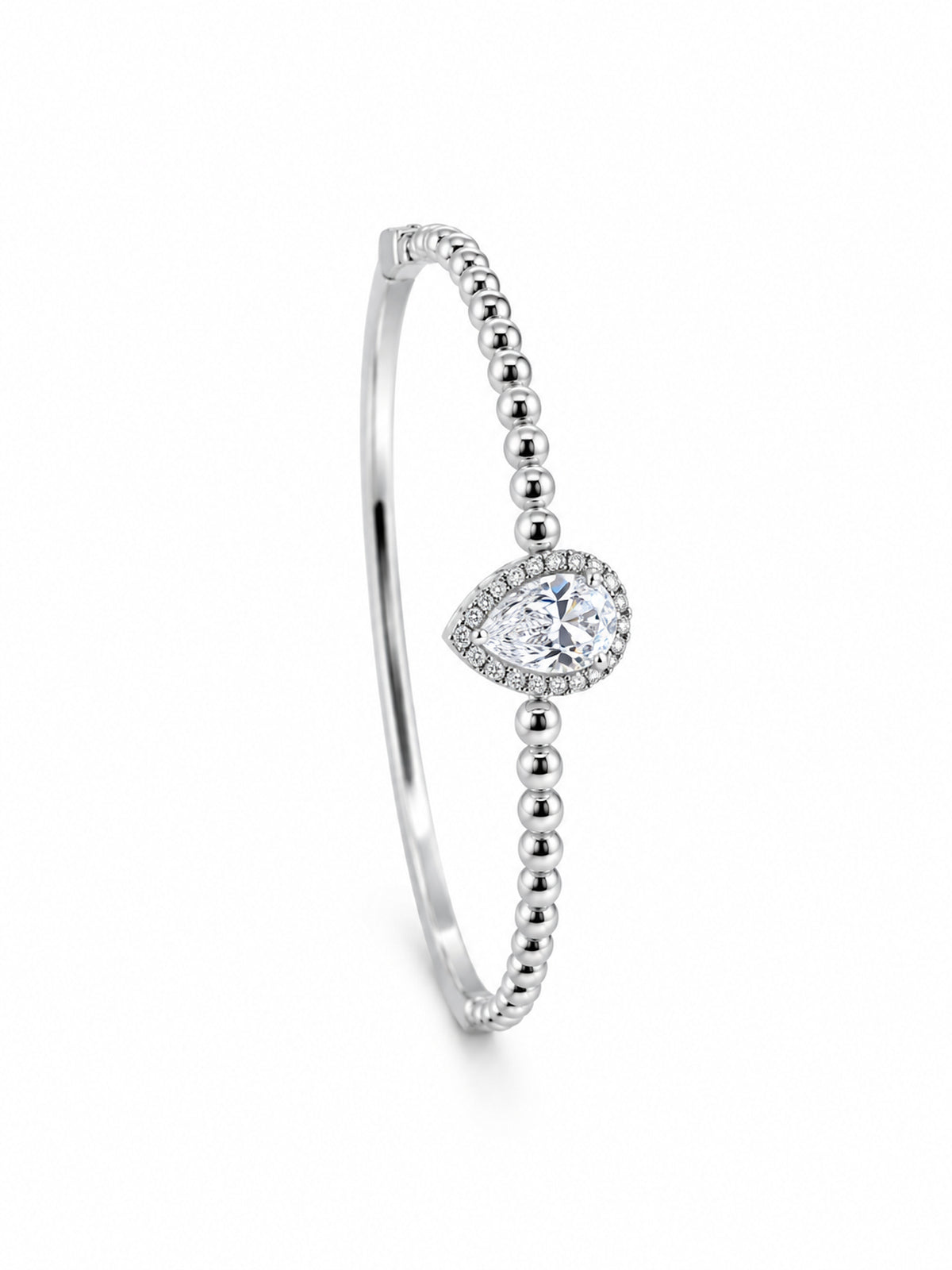 Silver Pear-Cut CZ Beaded Bangle - sterling silver | Harsh Jewellers