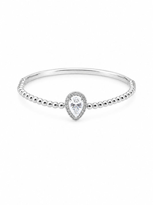 Silver Pear-Cut CZ Beaded Bangle - sterling silver | Harsh Jewellers