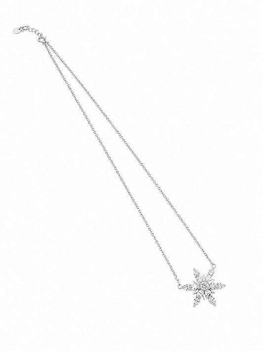 Snowflake Crystal Chain Pendant - 925 Sterling Silver | Harsh Jewellers