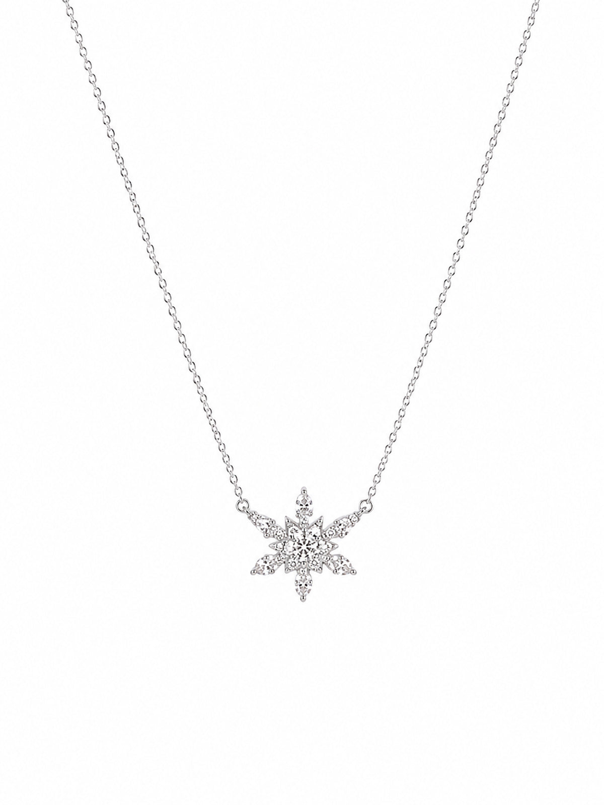 Snowflake Crystal Chain Pendant - 925 Sterling Silver | Harsh Jewellers