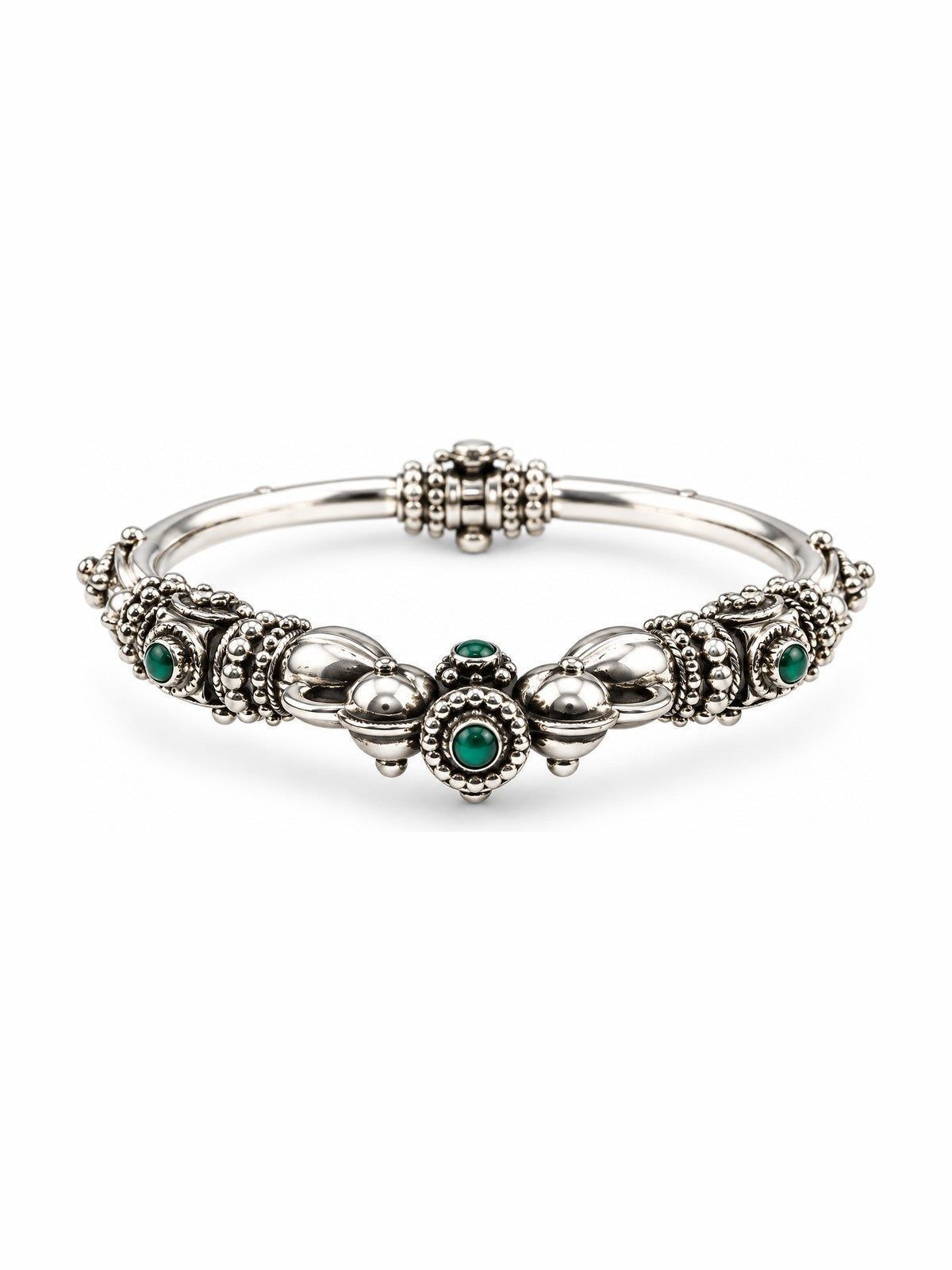 Sphere & Emerald Bangle - 925 Sterling Silver | Harsh Jewellers