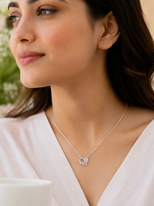 Sweetheart Double Heart Silver Chain Pendant - 925 Sterling Silver | Harsh Jewellers
