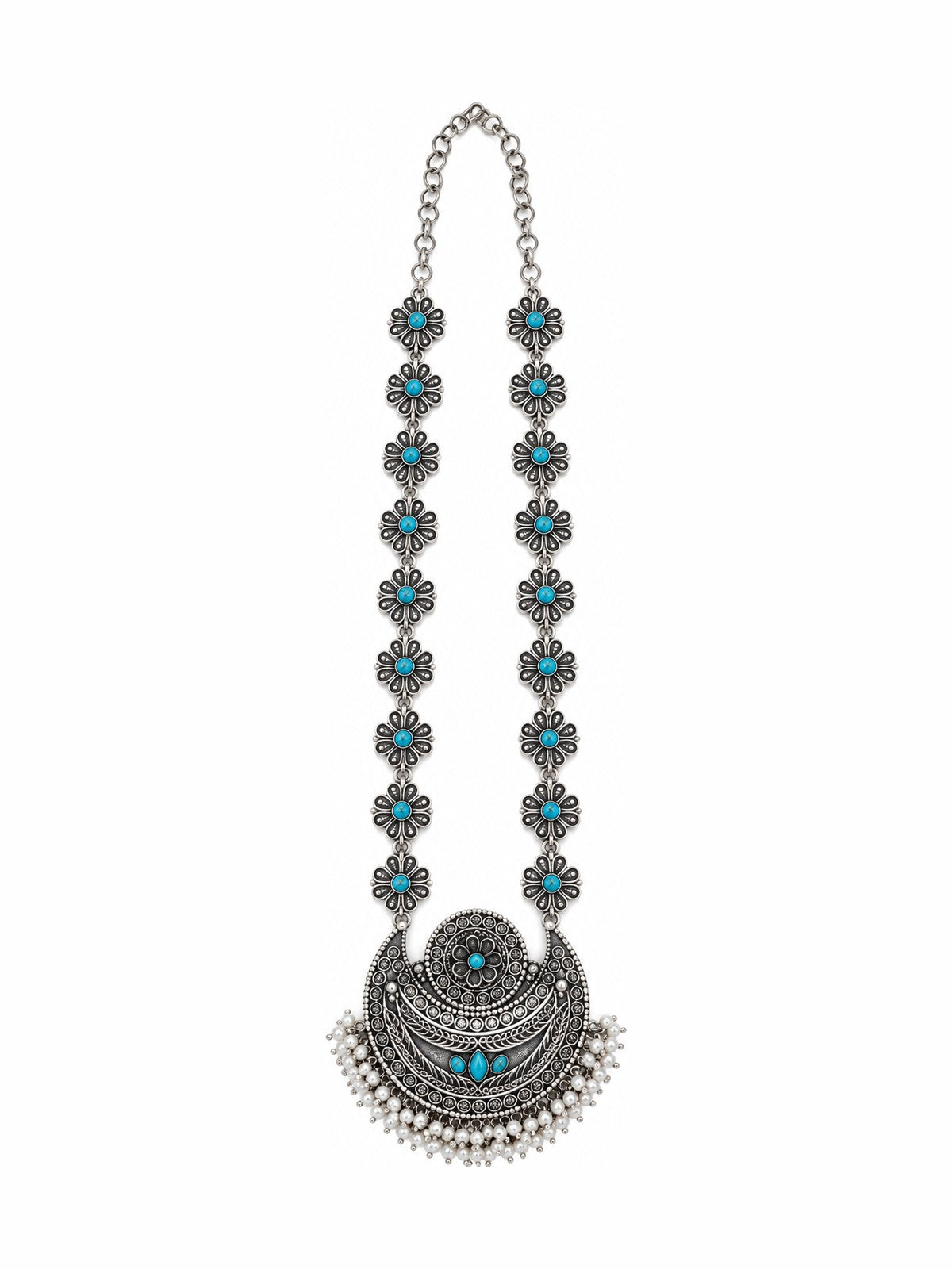 Turquoise Crescent Moon Necklace - 925 Sterling Silver | Harsh Jewellers