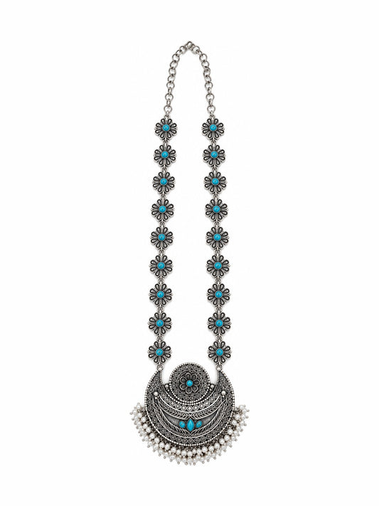Turquoise Crescent Moon Necklace - 925 Sterling Silver | Harsh Jewellers